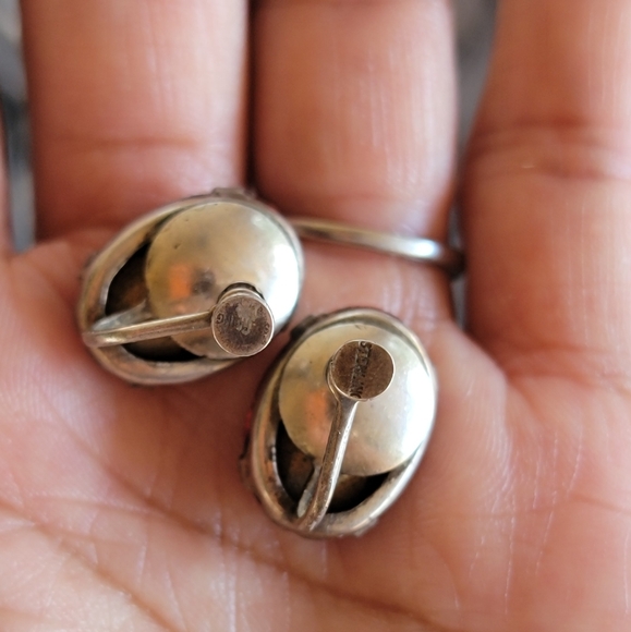 Gorgeous vintage vibrant ruby red paste glass large oval sterling silver earring - Picture 6 of 16